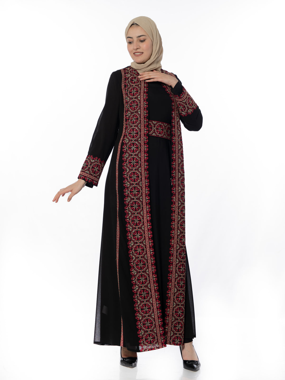 Nardeen Two-Piece Kaftan with Pink Embroidery