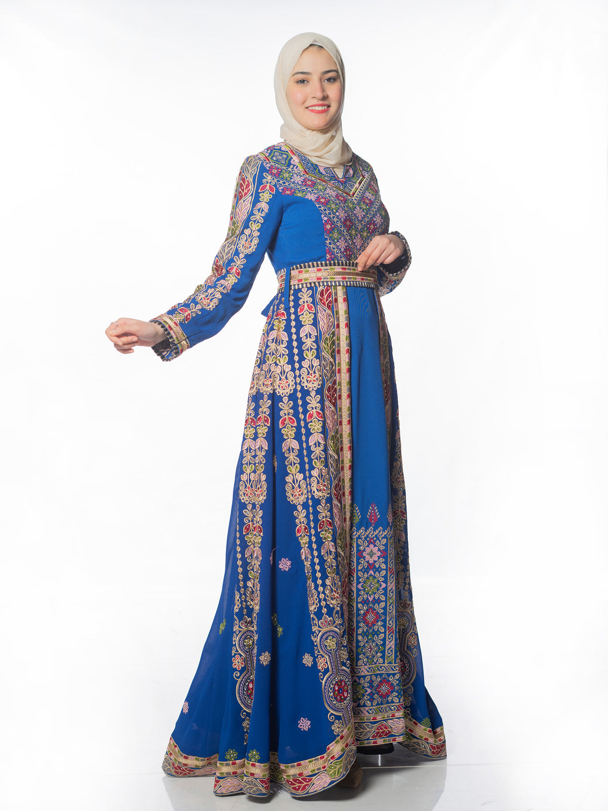Wijdan Embroidered Kaftan in Deep Tones