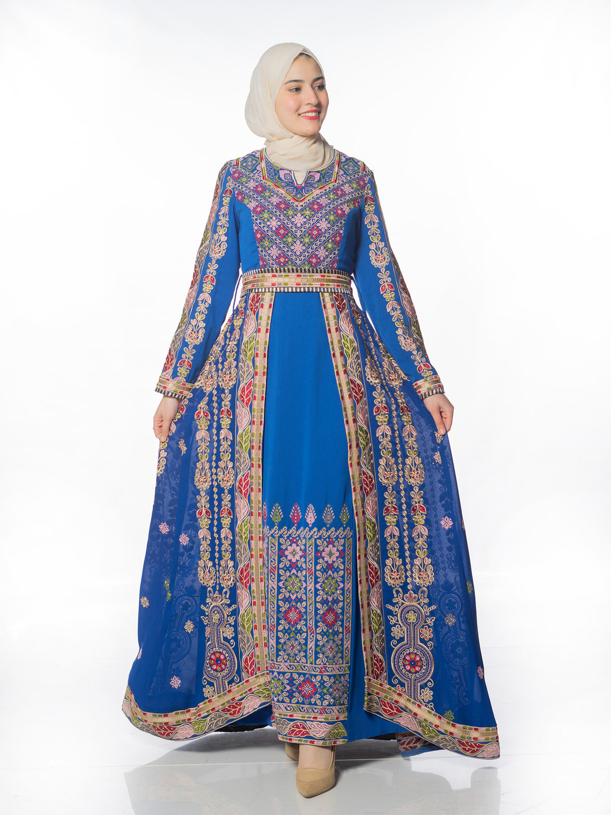 Wijdan Embroidered Kaftan in Deep Tones