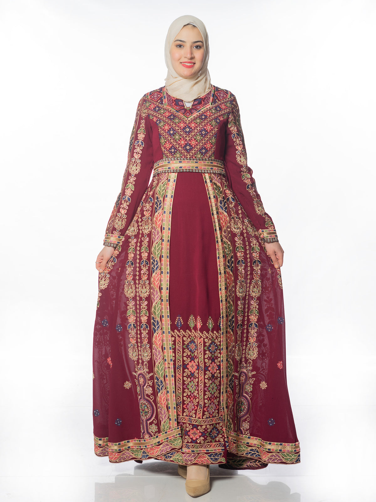 Wijdan Embroidered Kaftan in Deep Tones - She Chocolate