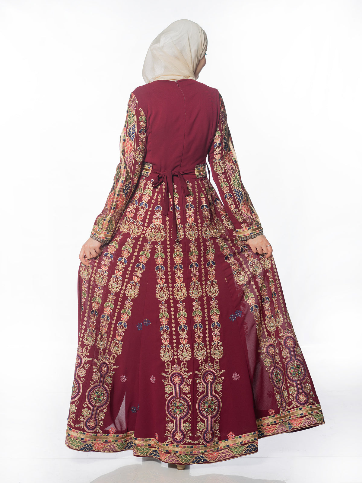 Wijdan Embroidered Kaftan in Deep Tones