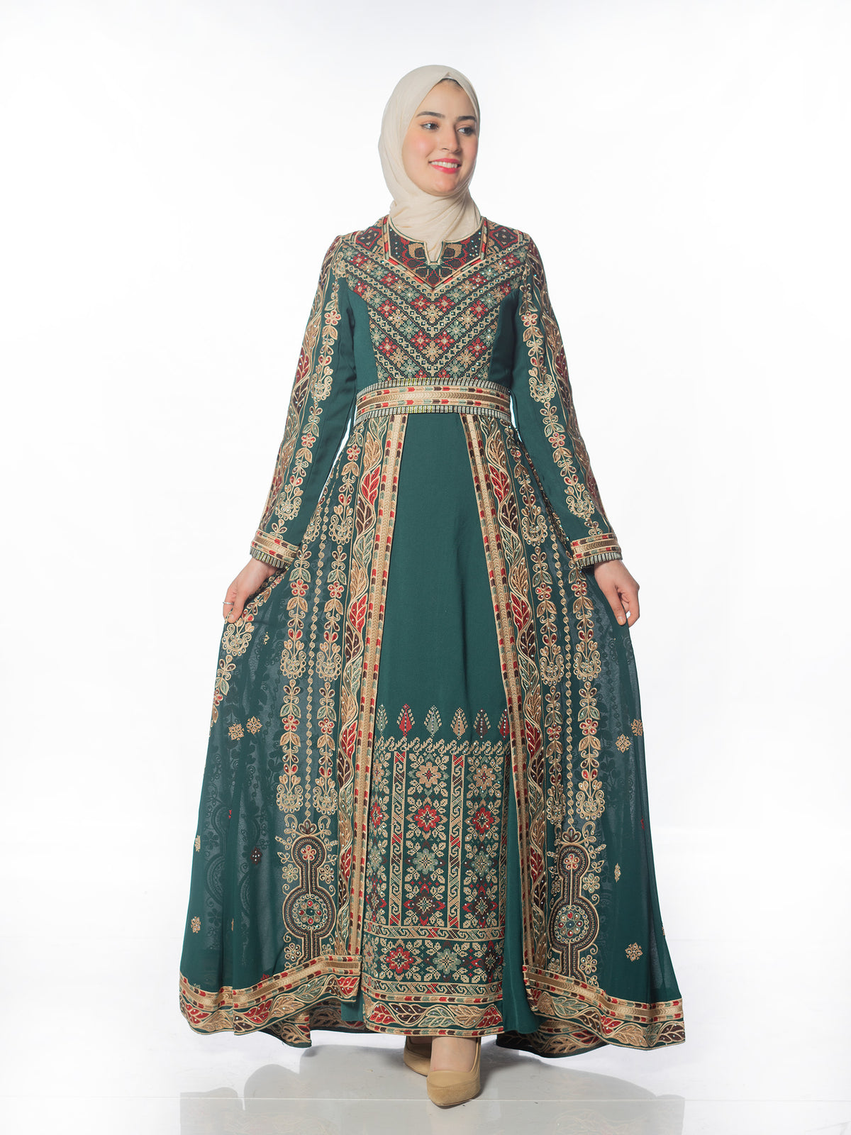 Wijdan Embroidered Kaftan in Deep Tones