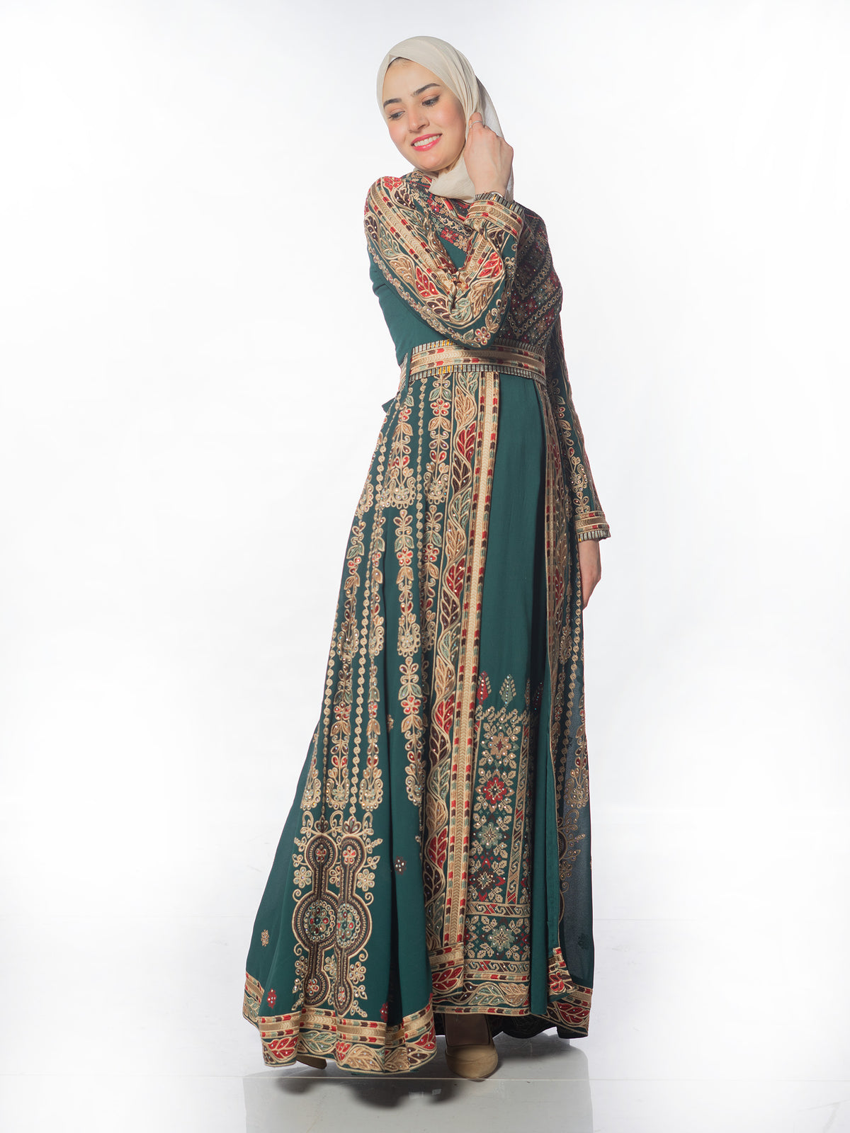 Wijdan Embroidered Kaftan in Deep Tones