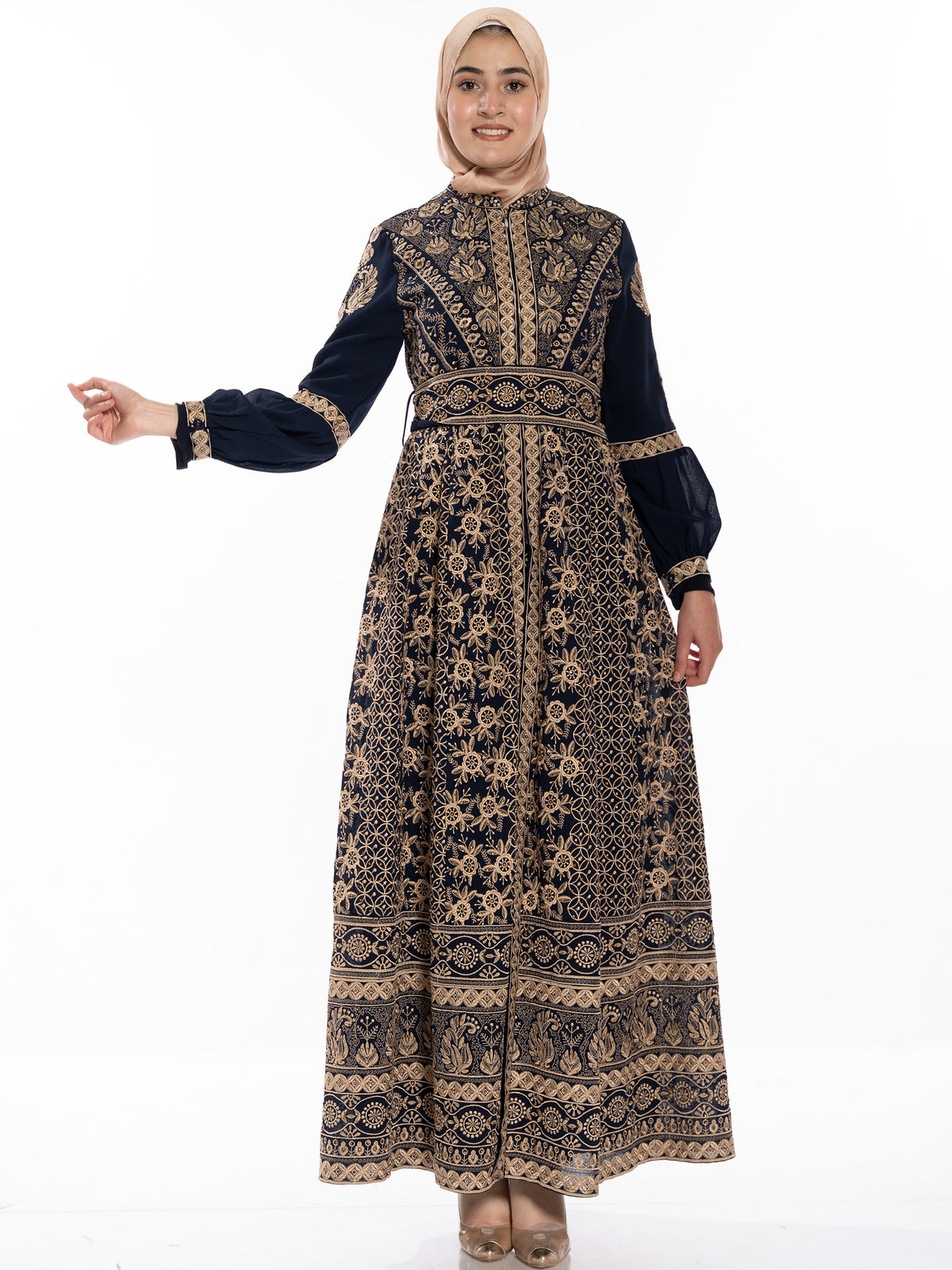 Yaqout Kaftan with Gold Thread Embroidery - She Chocolate