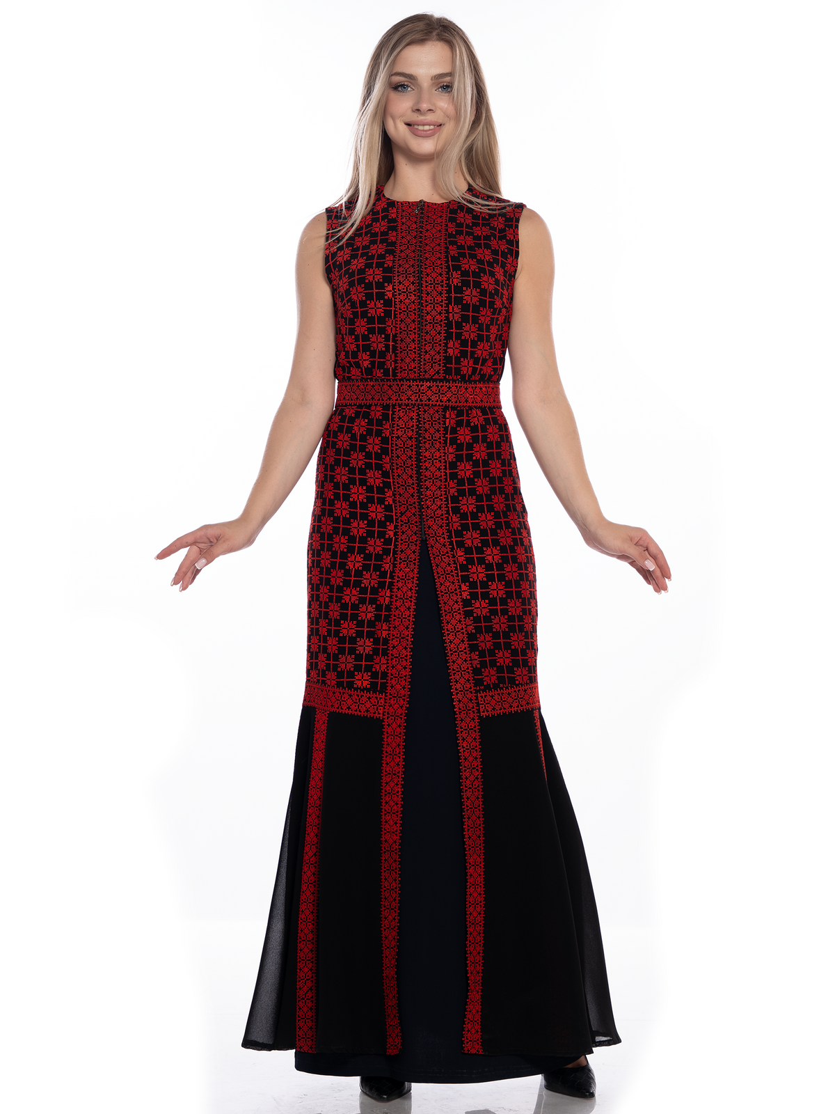 Dima Embroidered Bisht in Red & Gold - She Chocolate