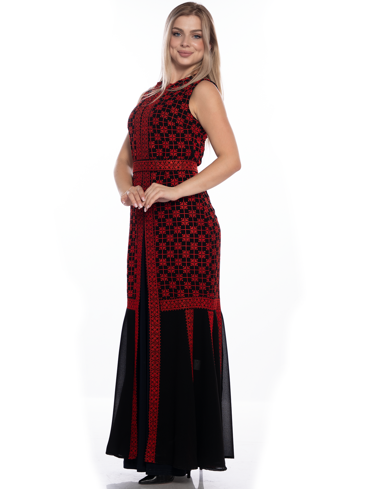 Dima Embroidered Bisht in Red & Gold