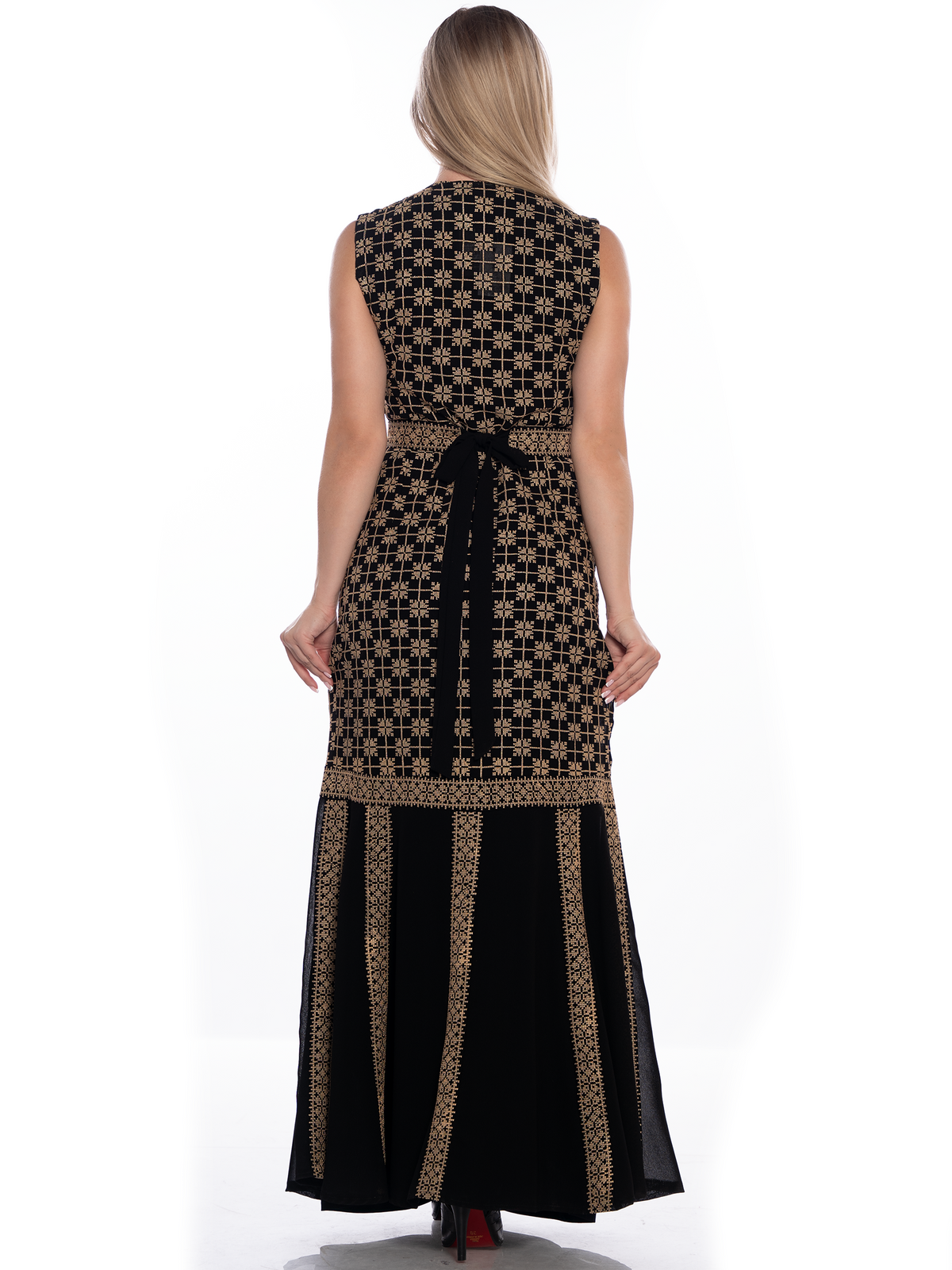 Dima Embroidered Bisht in Red & Gold