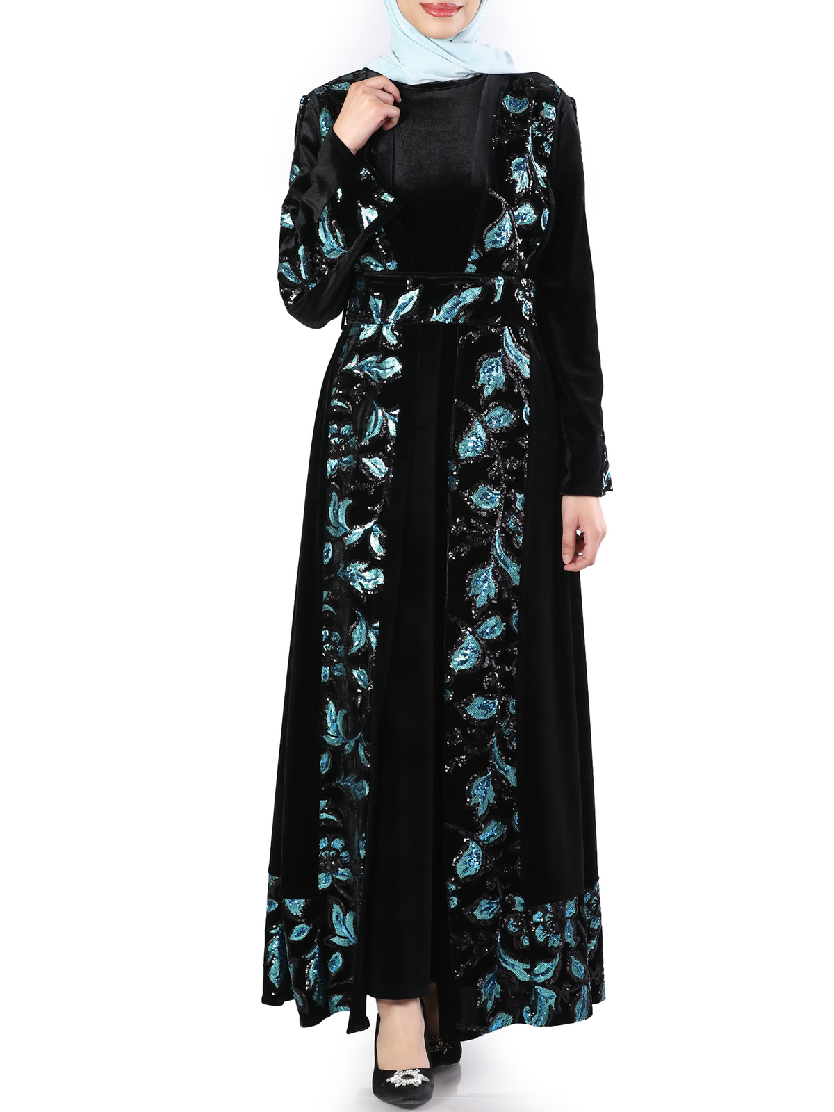 Lamar Two-Piece Black Bisht with Colored Embroidery