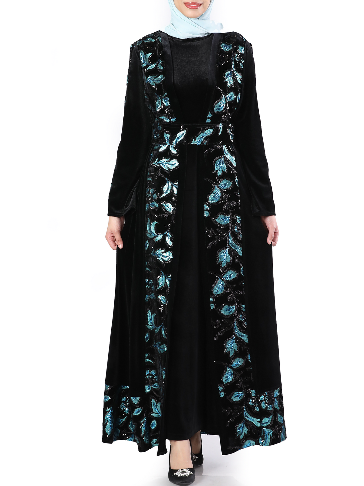 Lamar Two-Piece Black Bisht with Colored Embroidery