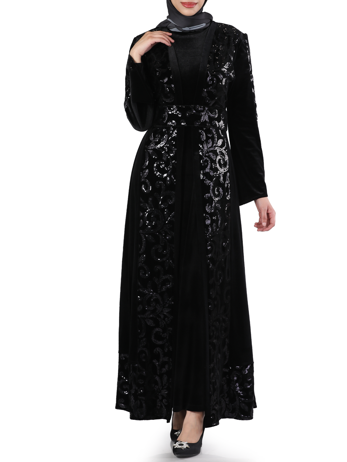 Lamar Two-Piece Black Bisht with Colored Embroidery