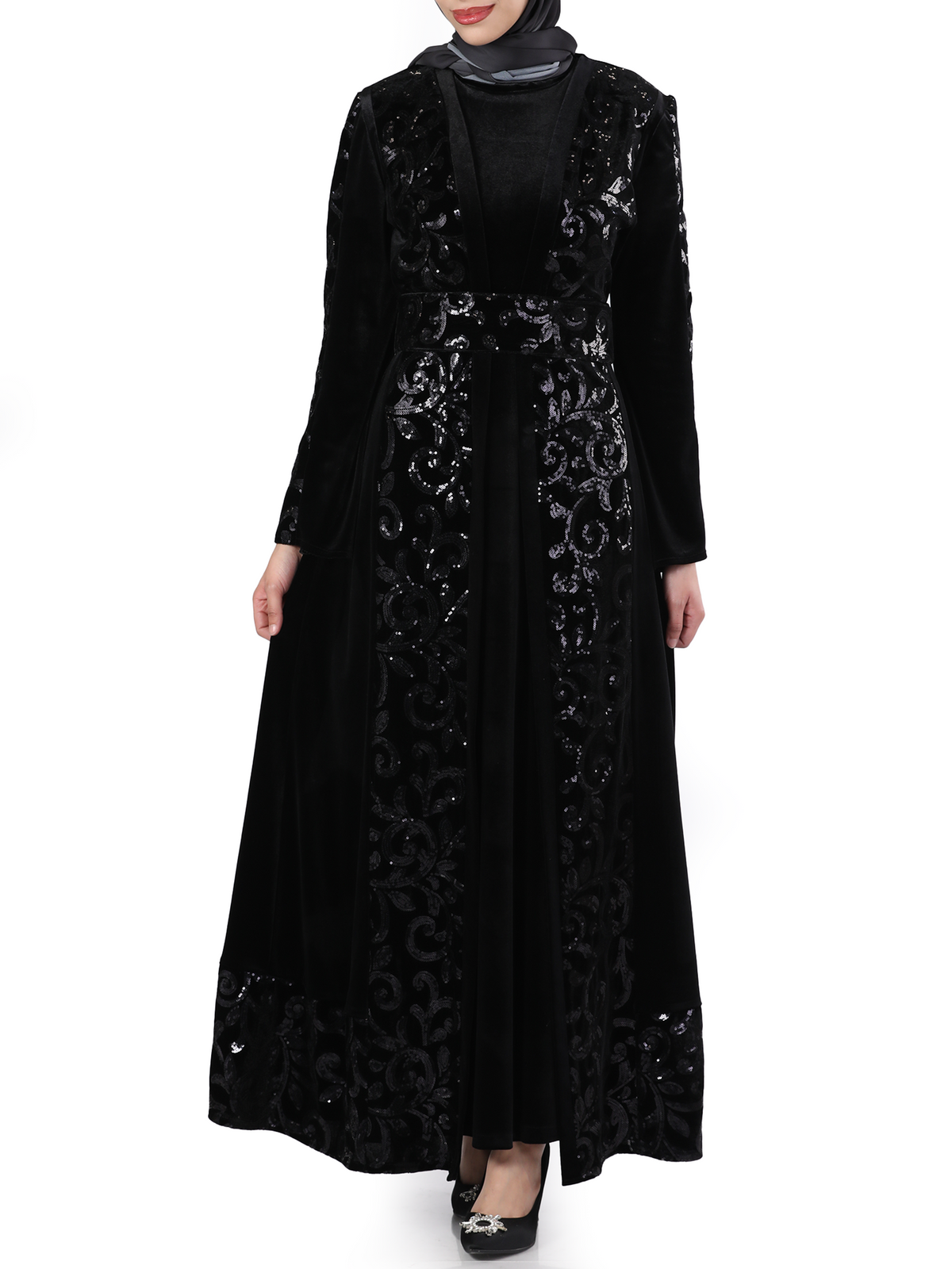 Lamar Two-Piece Black Bisht with Colored Embroidery
