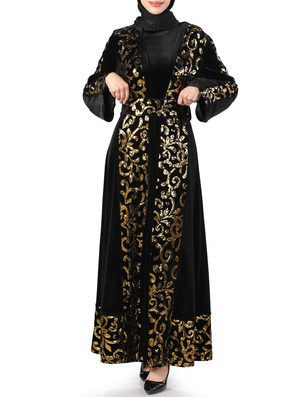 Lamar Two-Piece Black Bisht with Colored Embroidery
