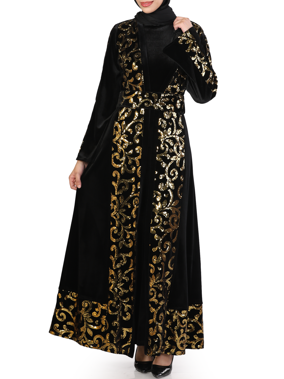 Lamar Two-Piece Black Bisht with Colored Embroidery