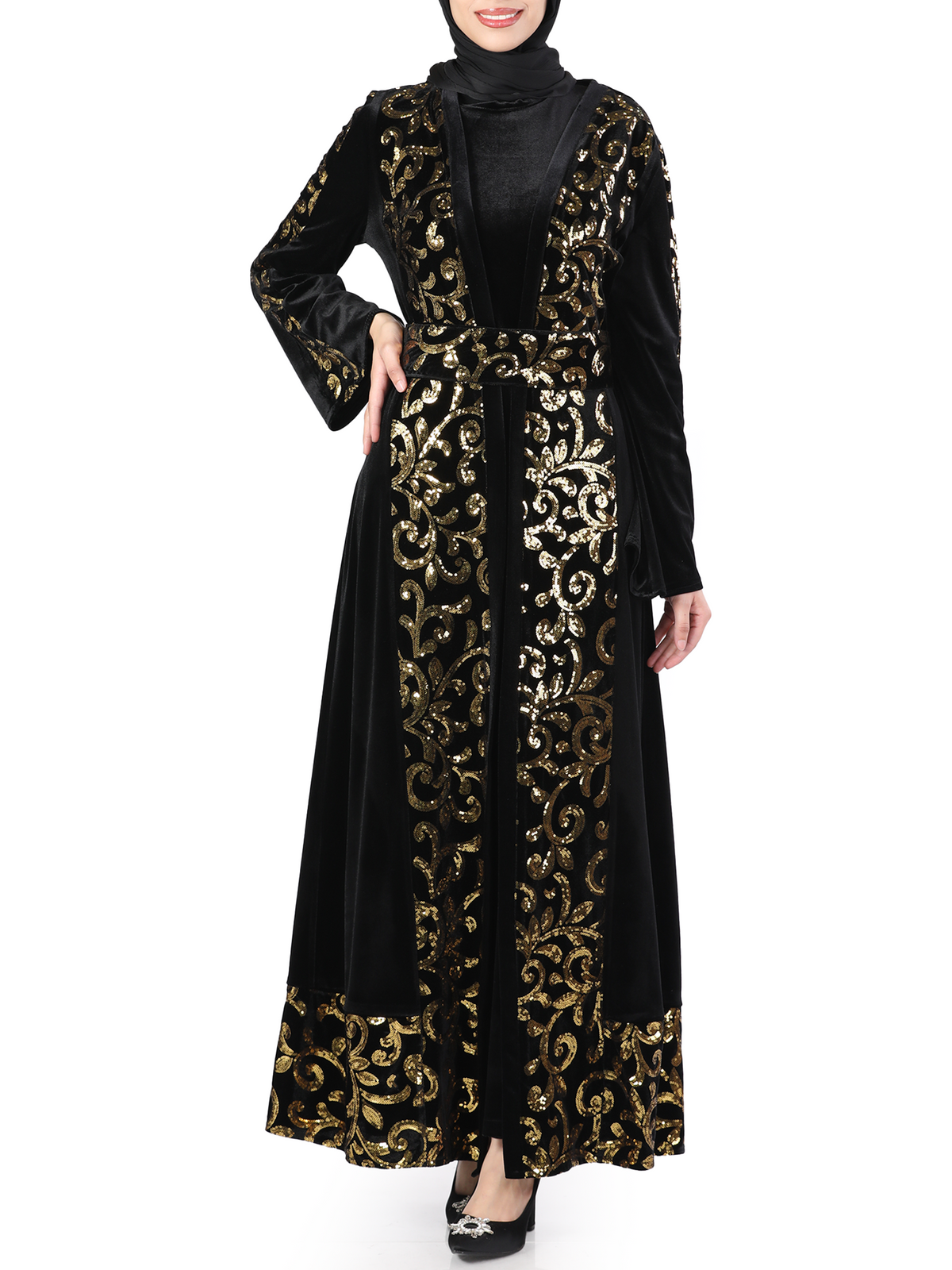 Lamar Two-Piece Black Bisht with Colored Embroidery