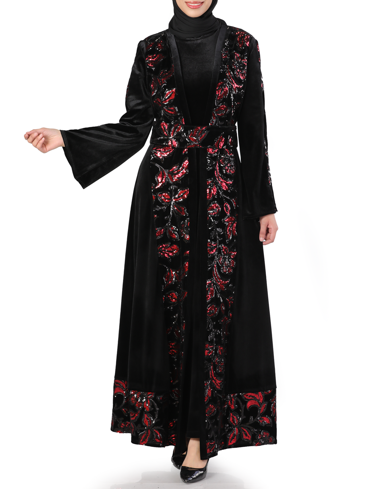 Lamar Two-Piece Black Bisht with Colored Embroidery