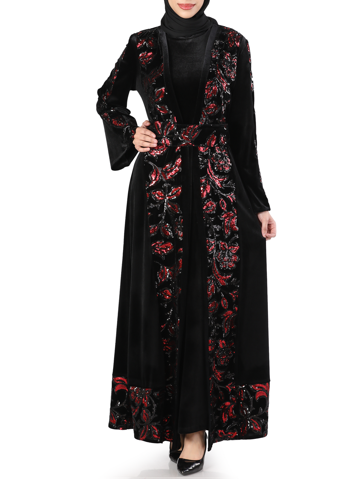 Lamar Two-Piece Black Bisht with Colored Embroidery