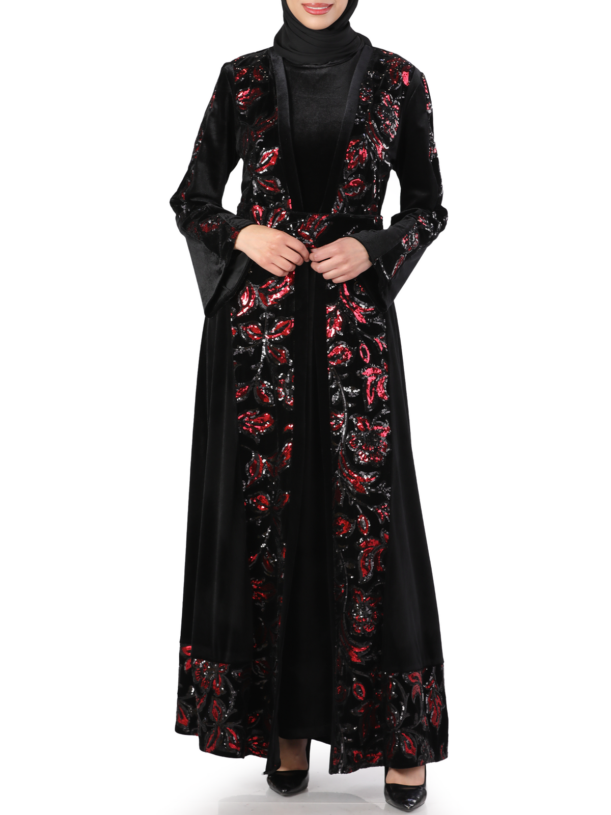 Lamar Two-Piece Black Bisht with Colored Embroidery