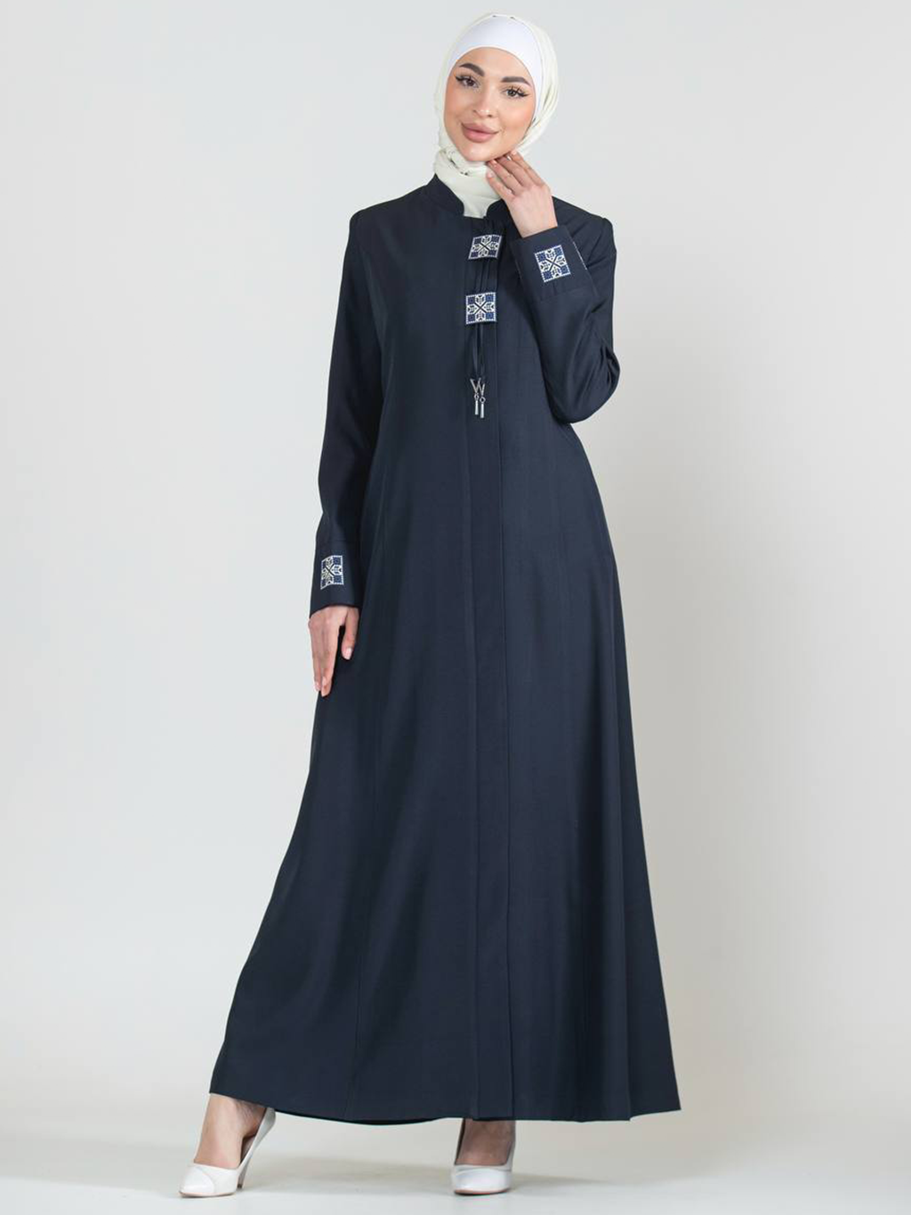 Embroidered Patch Jilbab with Tassel - Navy