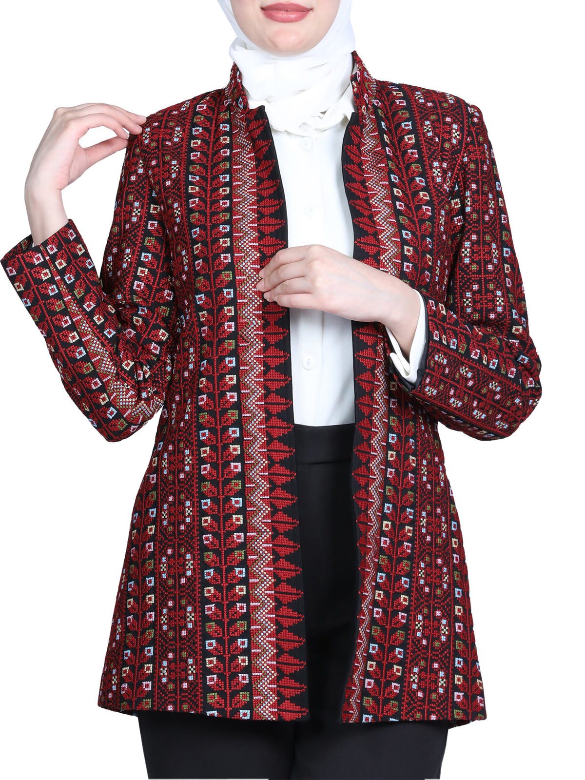 Embroidered Jacket in Maroon or Beige - She Chocolate