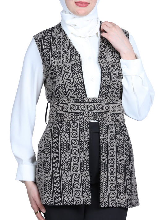 Embroidered Vest in Maroon, Beige & Army Green - She Chocolate