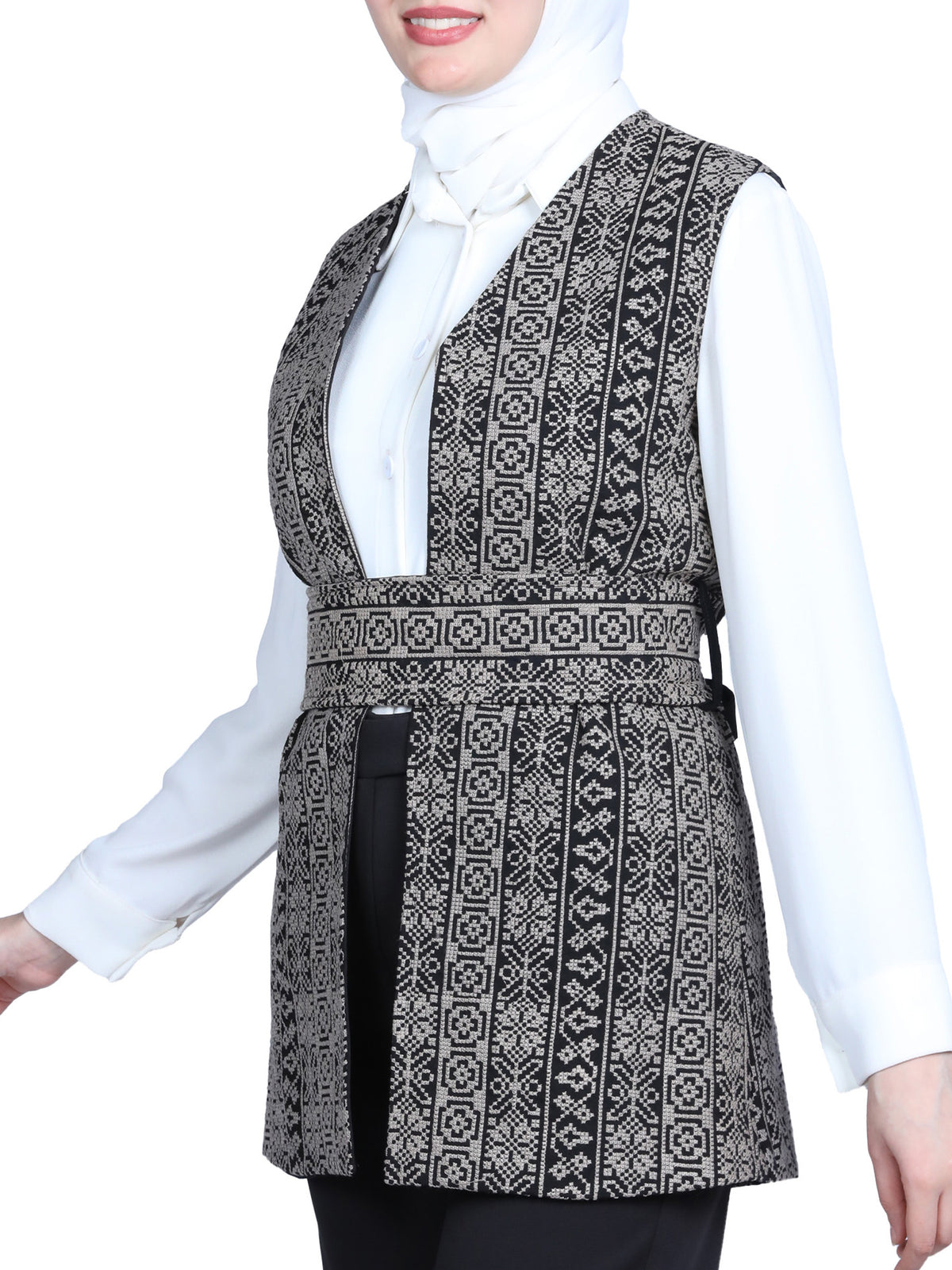 Embroidered Vest in Maroon, Beige & Army Green
