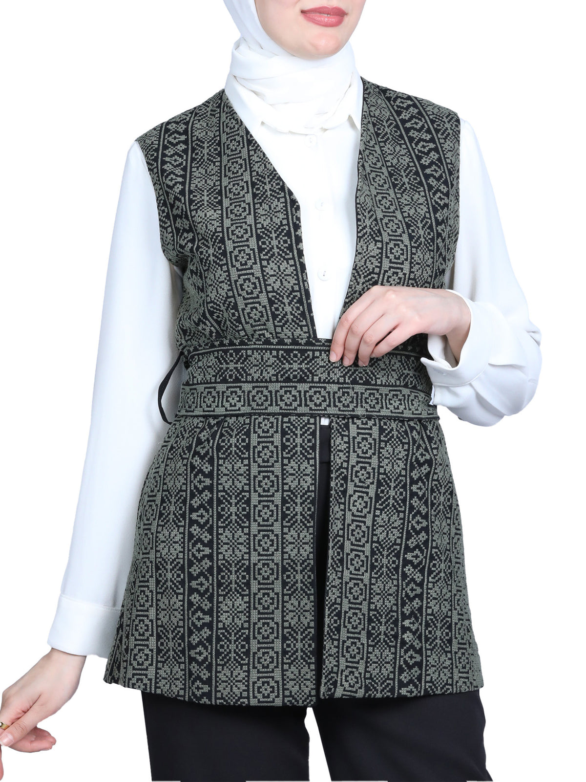 Embroidered Vest in Maroon, Beige & Army Green