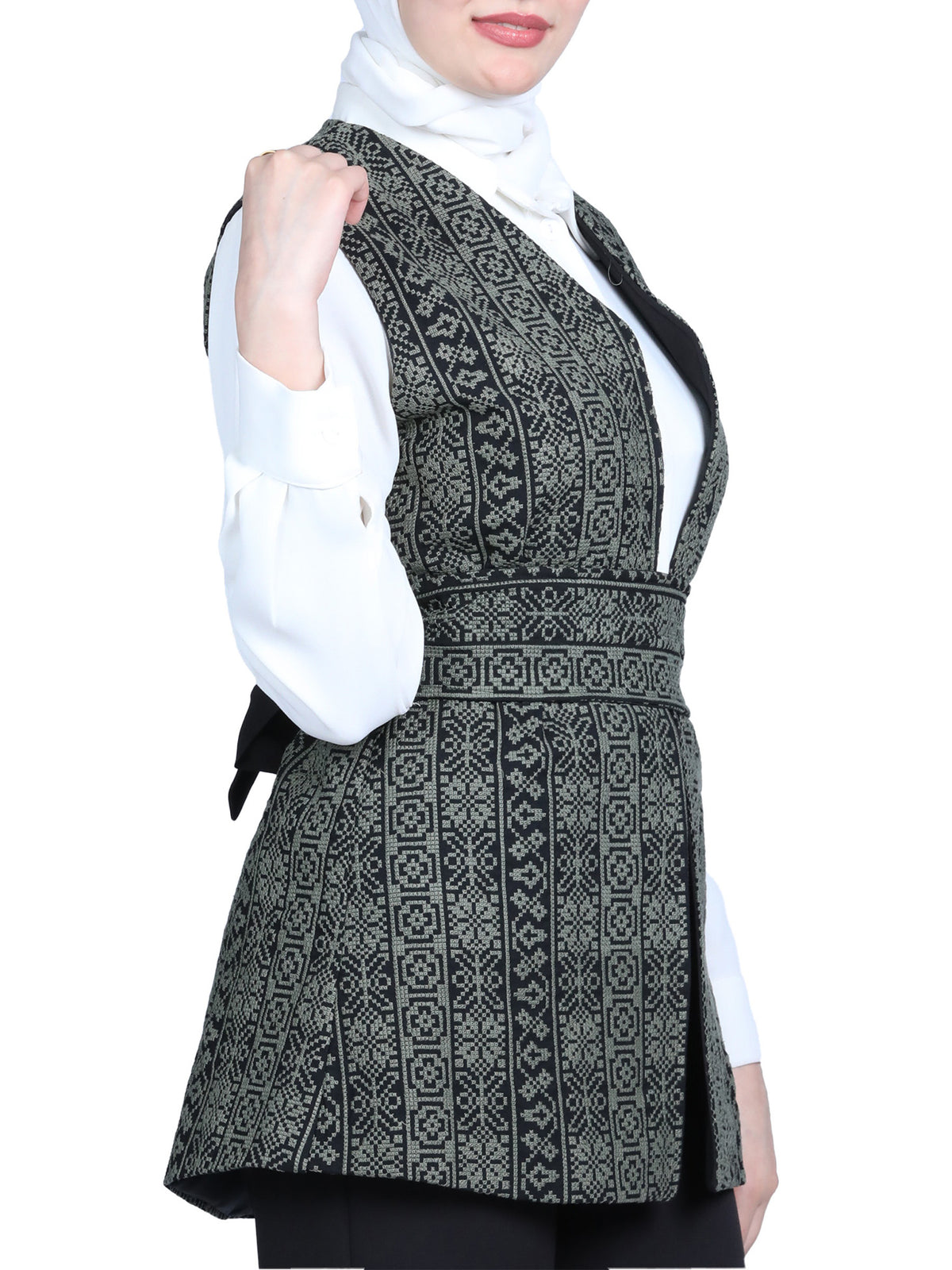 Embroidered Vest in Maroon, Beige & Army Green