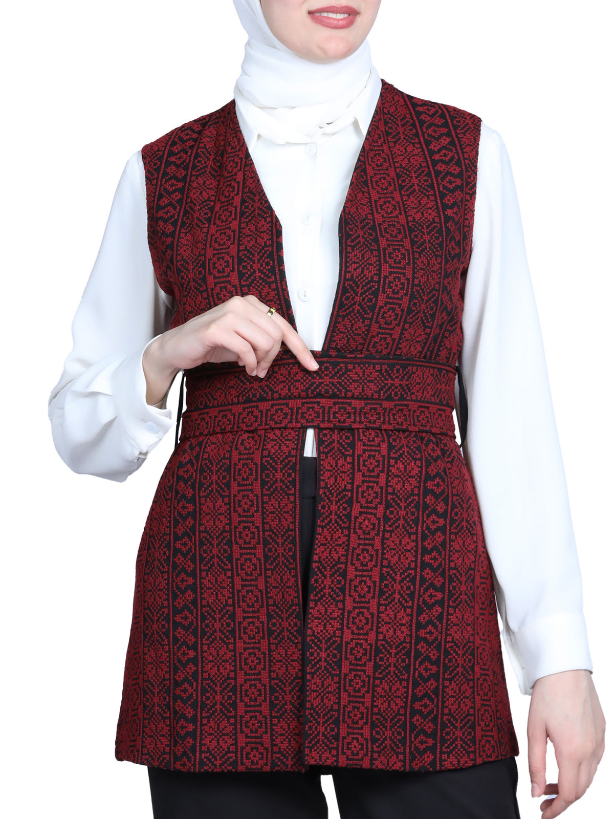 Embroidered Vest in Maroon, Beige & Army Green