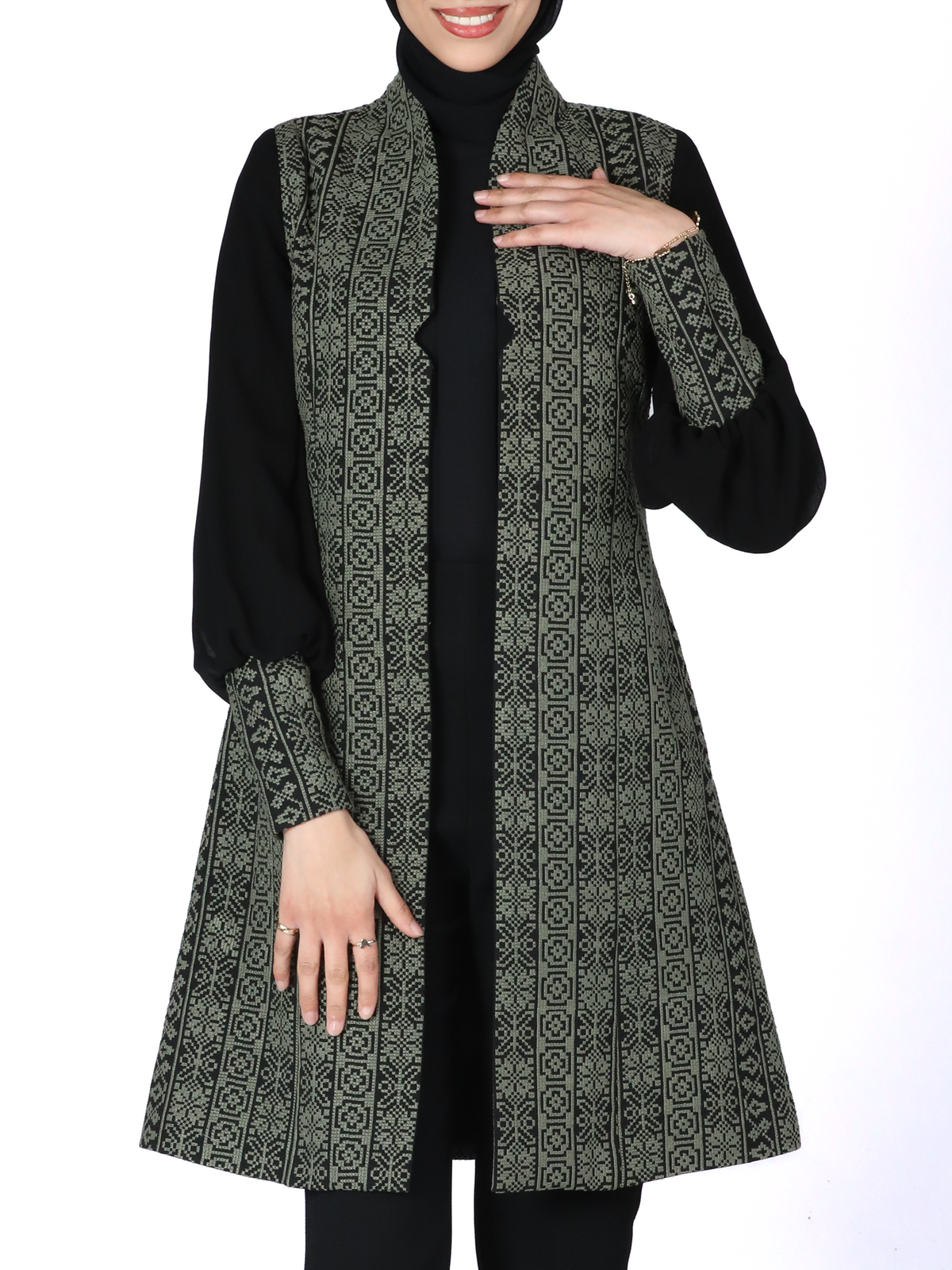 Embroidered Jacket in Gold, Army Green & Red