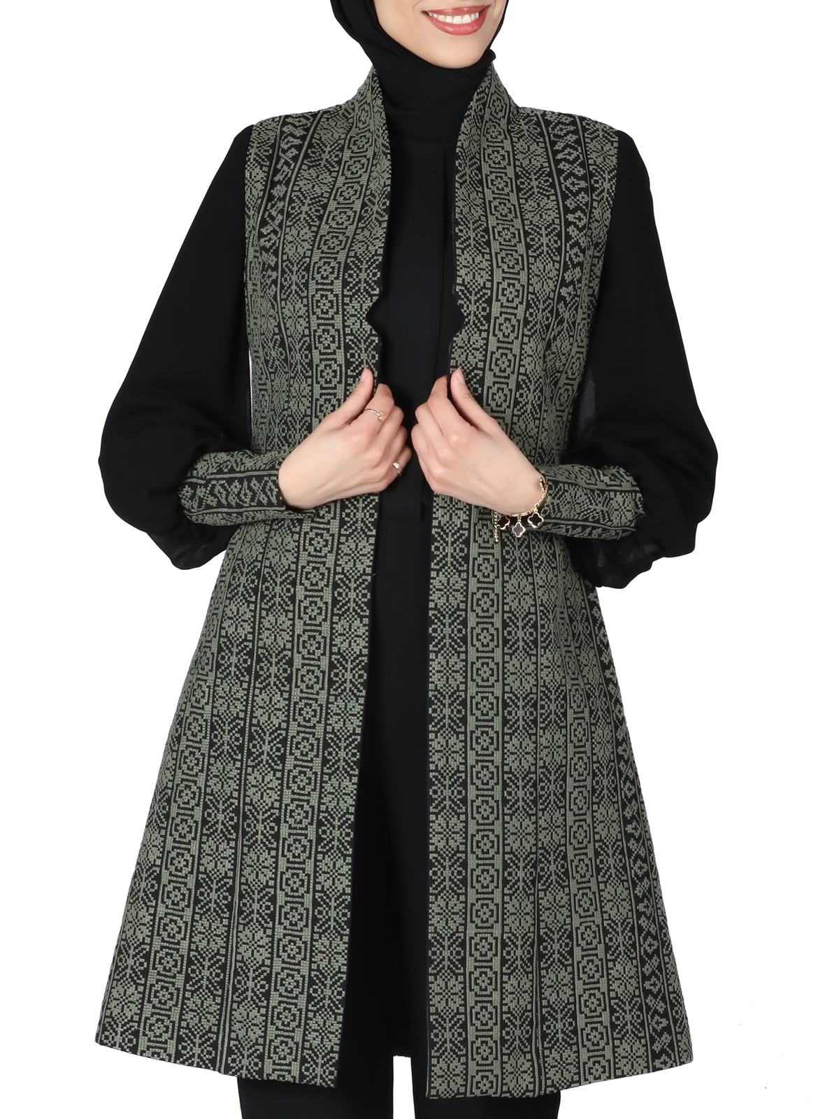 Embroidered Jacket in Gold, Army Green & Red