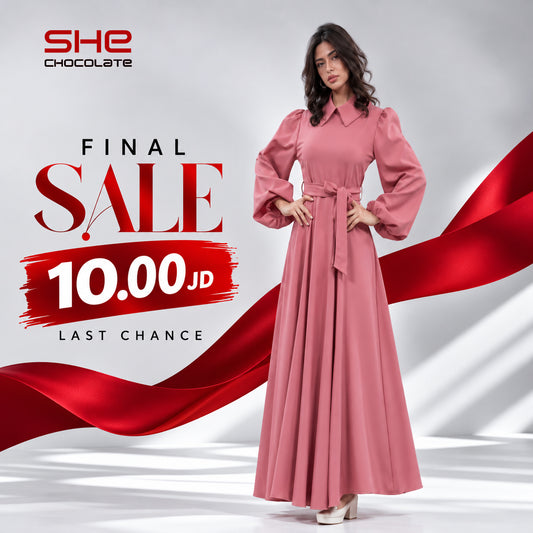 Puff-Sleeve Belted Maxi Dress - Rose