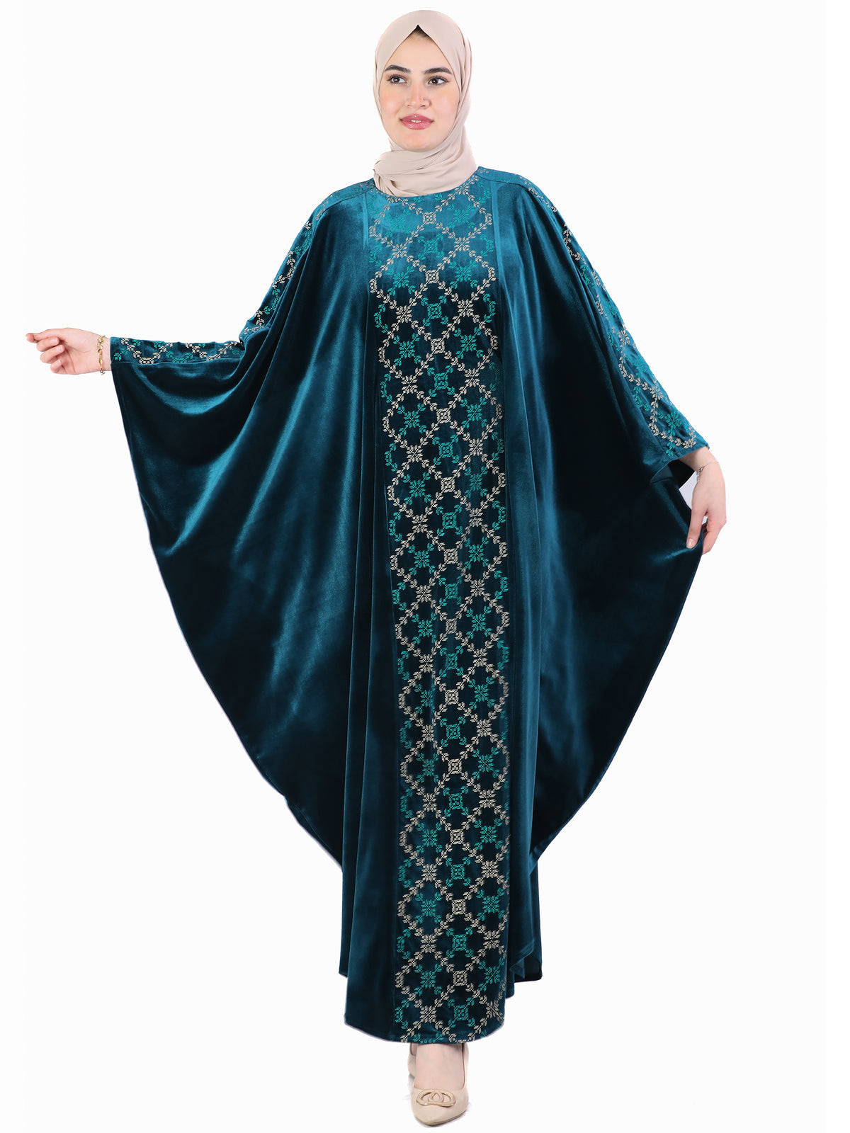 Tala Velvet Bisht with Geometric Front Panel - She Chocolate