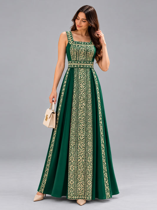 Zaytouna green square-neck embroidered thobe