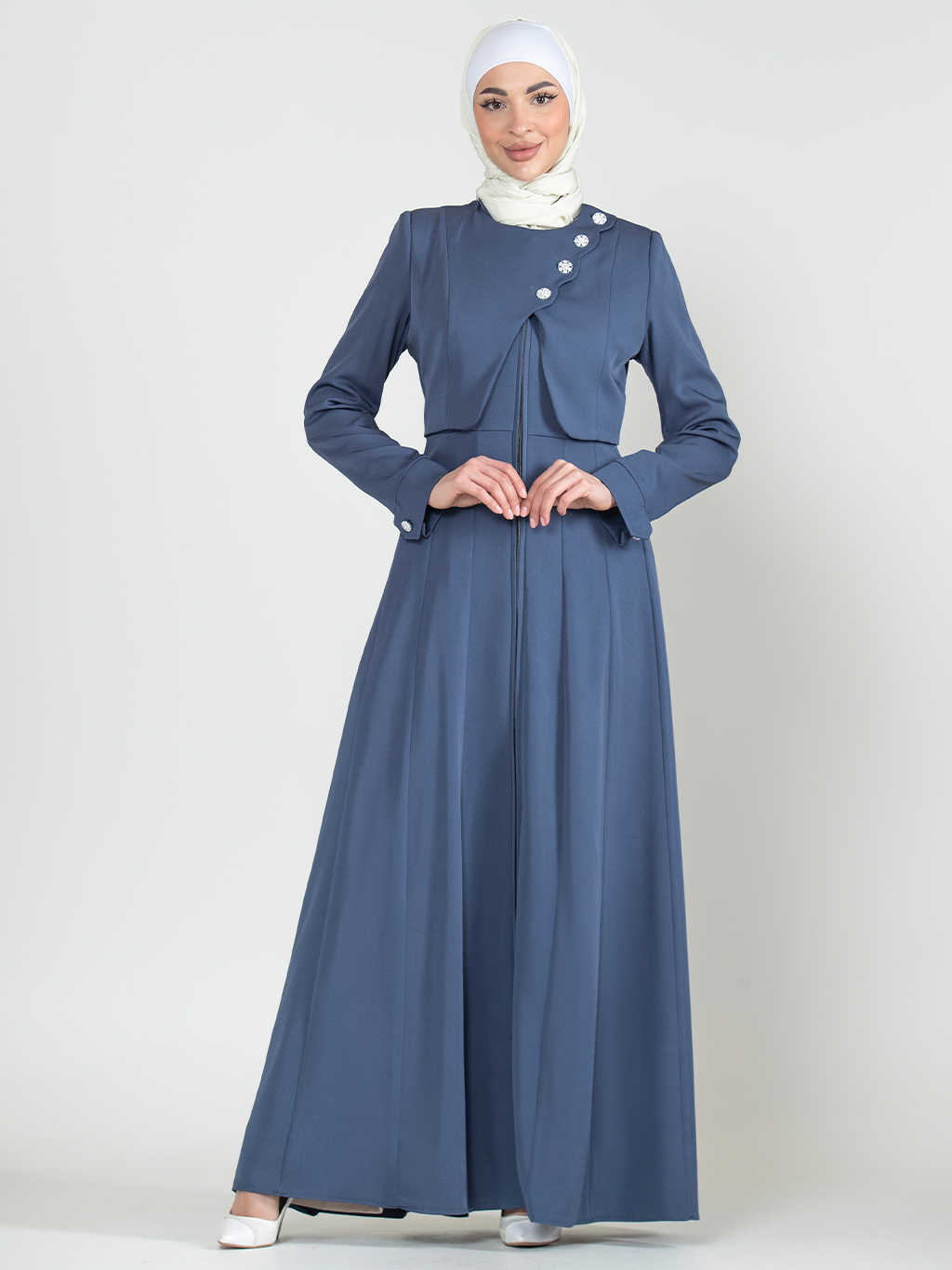 Asymmetric Button Jilbab with Front Zip - Blue
