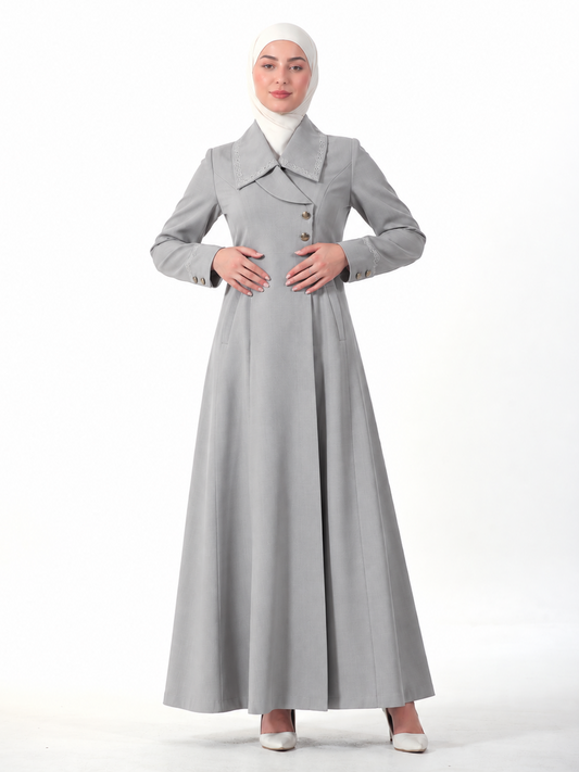 Shawl-Collar Button Jilbab - Gray