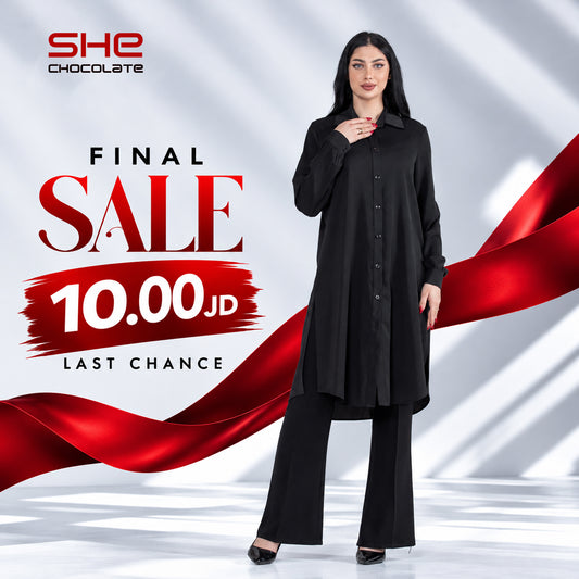 Long Shirt & Straight Pants Set - Black