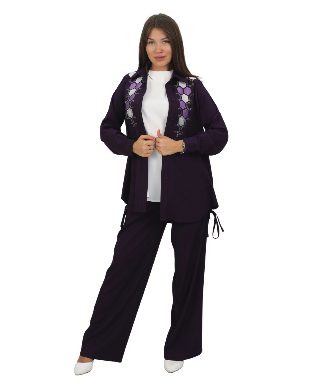 Bahiya Three-Piece Embroidered Set, Sizes 42–52