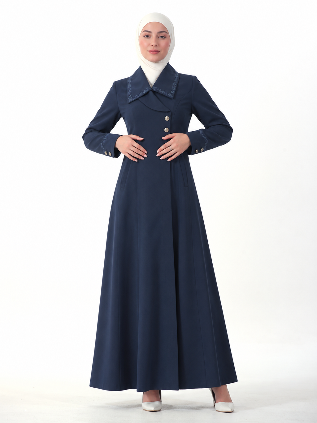 Shawl-Collar Button Jilbab - Navy