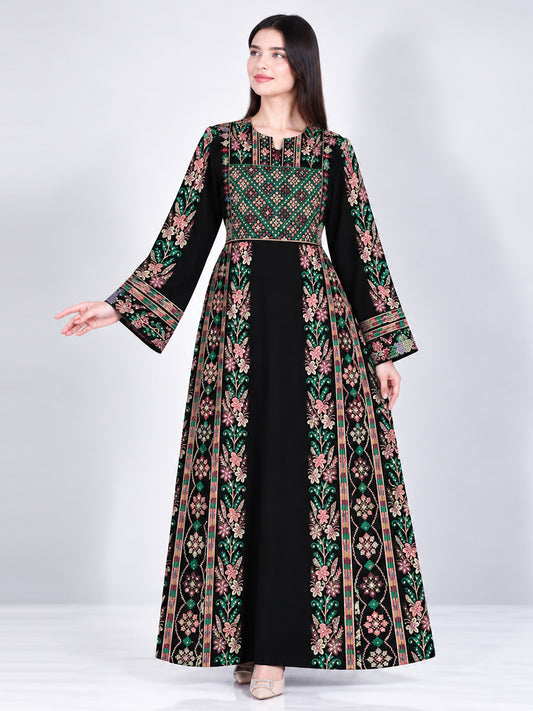 Jouri black floral embroidered thobe