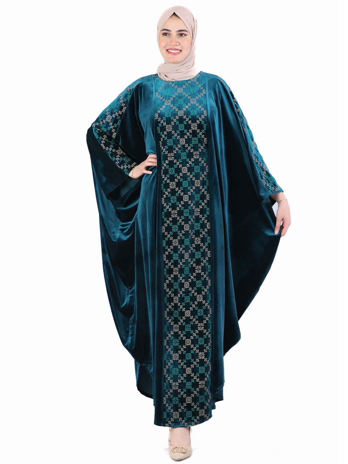 Tala Velvet Bisht with Geometric Front Panel
