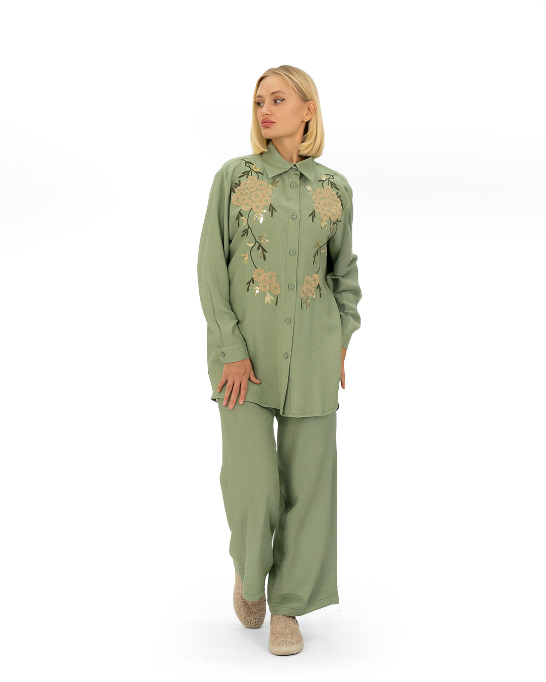 Wurud Embroidered Shirt Two-Piece Set - She Chocolate