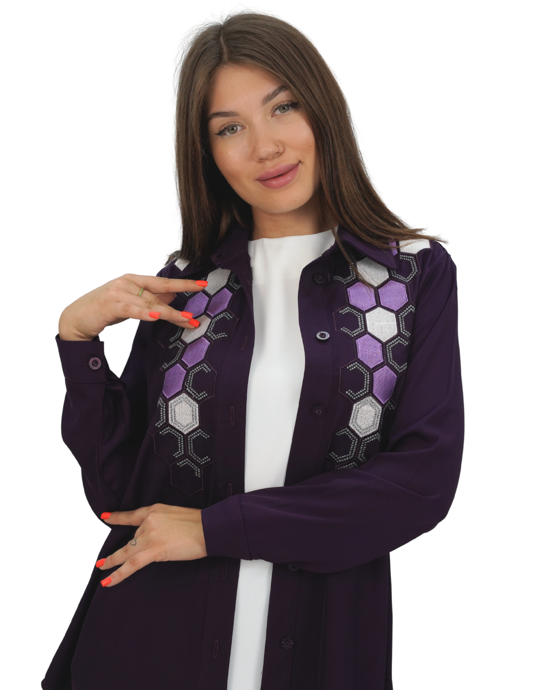 Bahiya Three-Piece Embroidered Set, Sizes 42–52