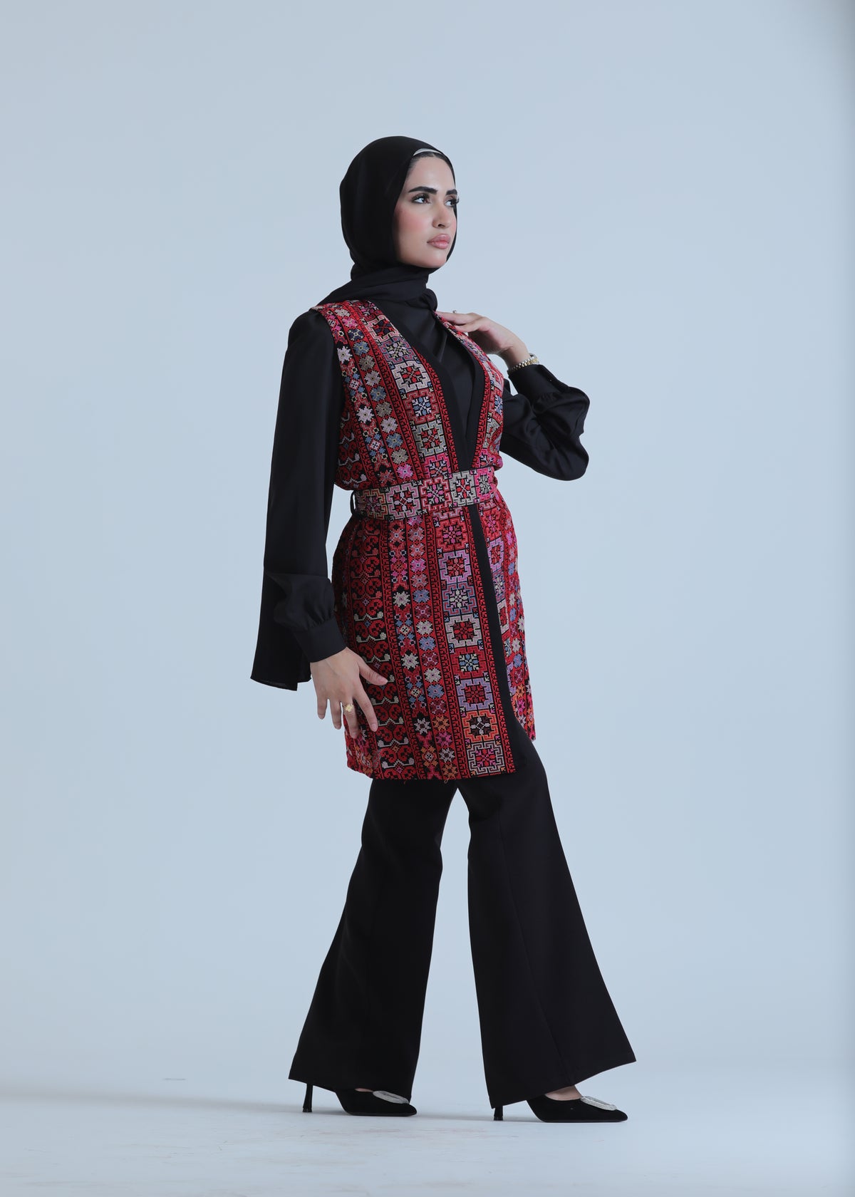 Embroidered Vest in Pink, Olive & Red