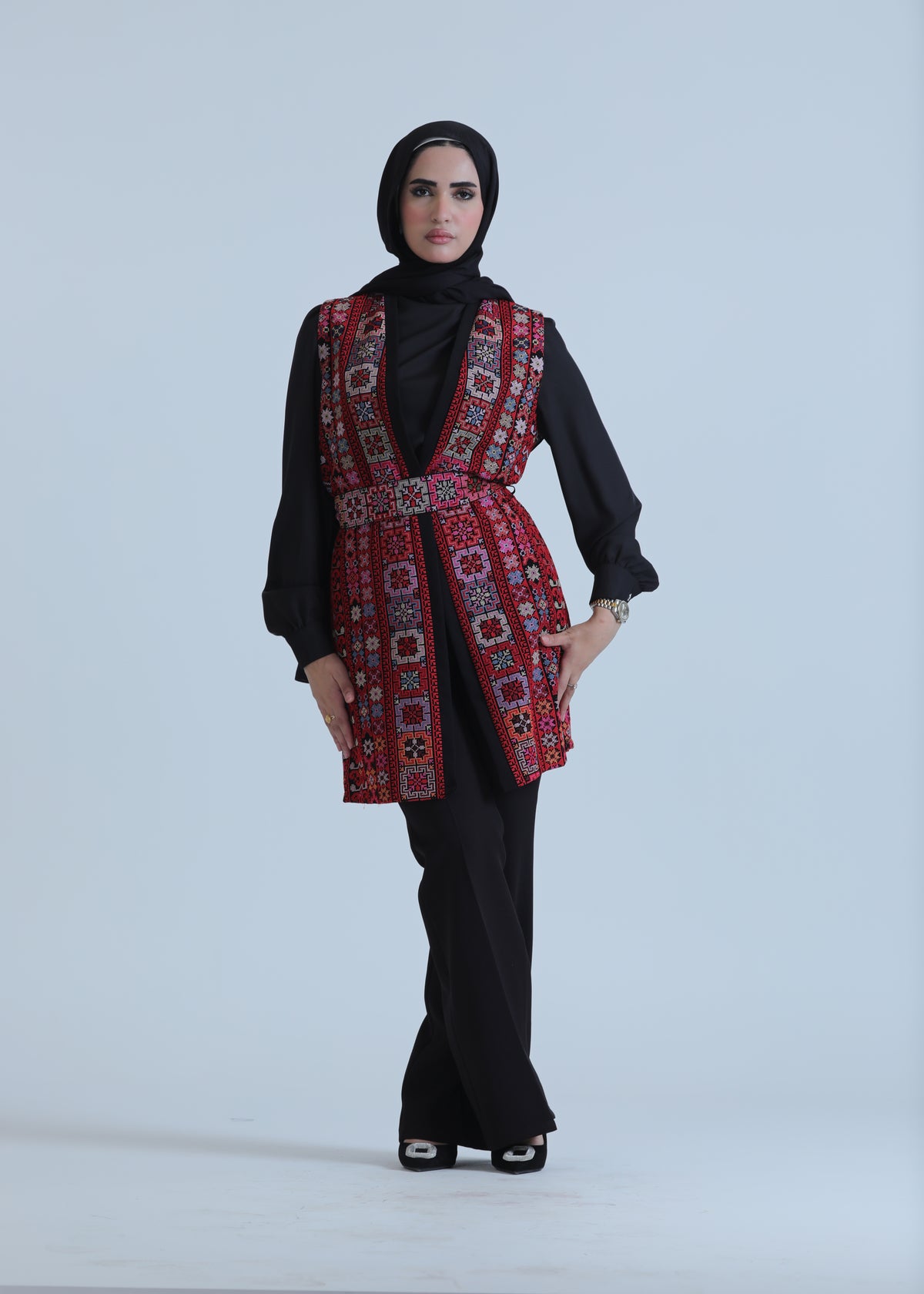Embroidered Vest in Pink, Olive & Red
