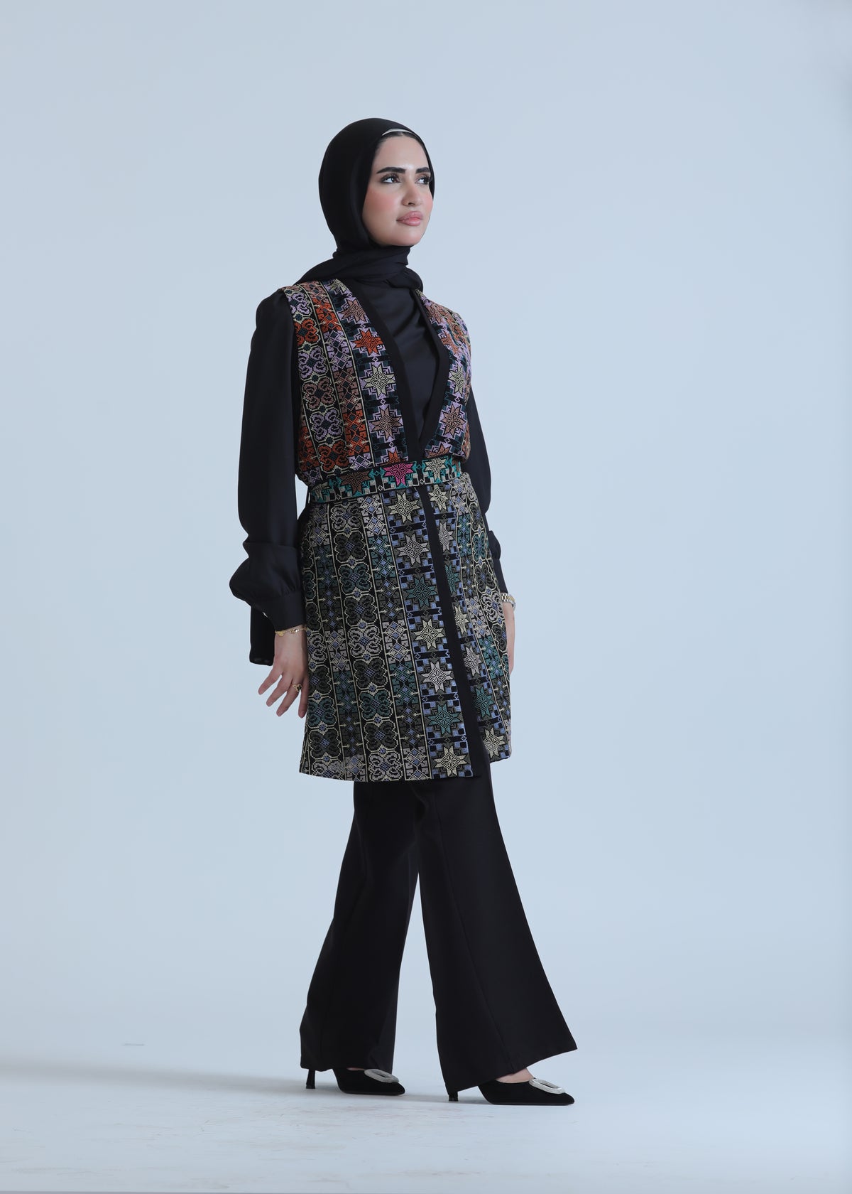 Embroidered Vest in Pink, Olive & Red