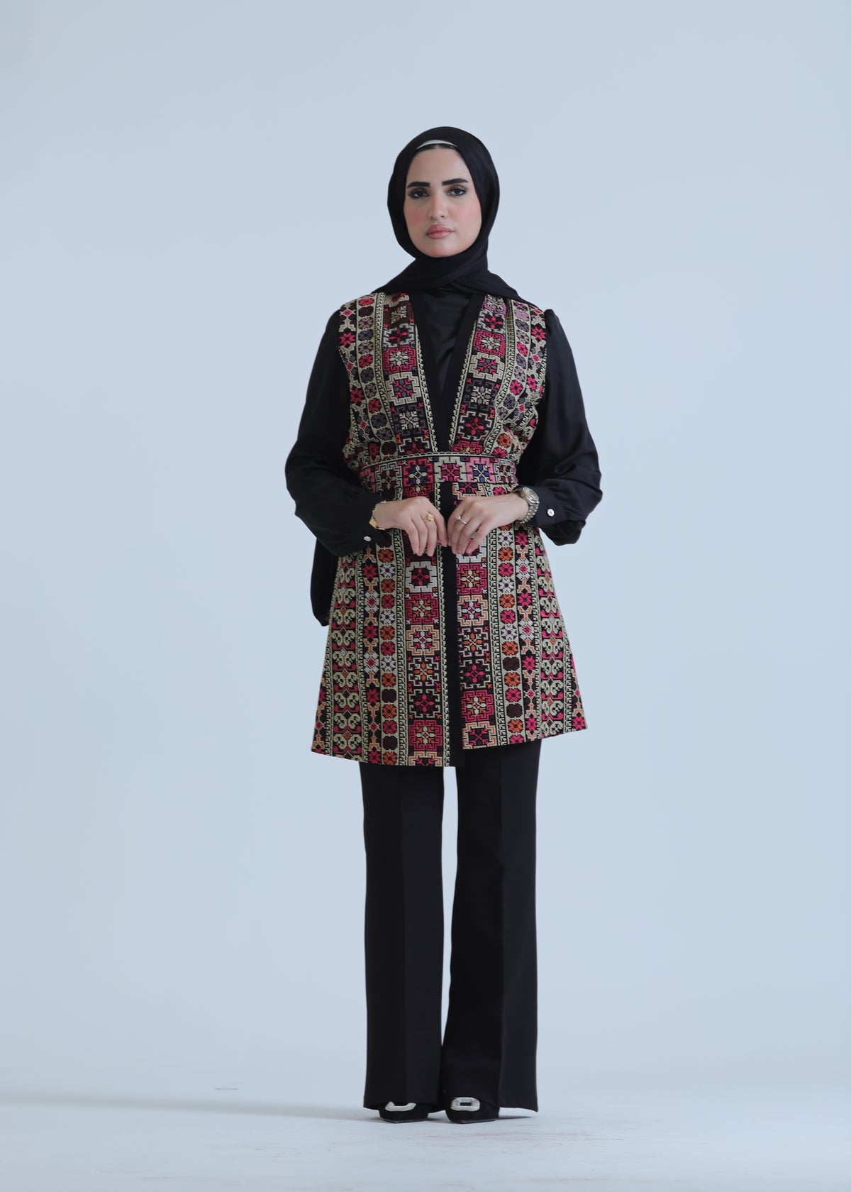 Embroidered Vest in Pink, Olive & Red - She Chocolate