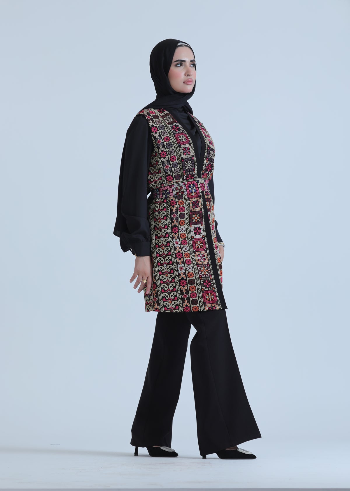 Embroidered Vest in Pink, Olive & Red