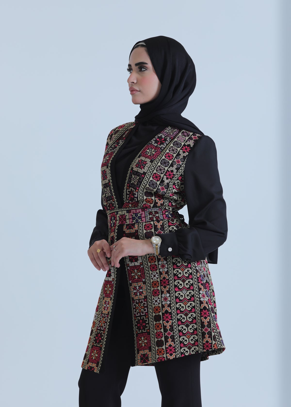 Embroidered Vest in Pink, Olive & Red