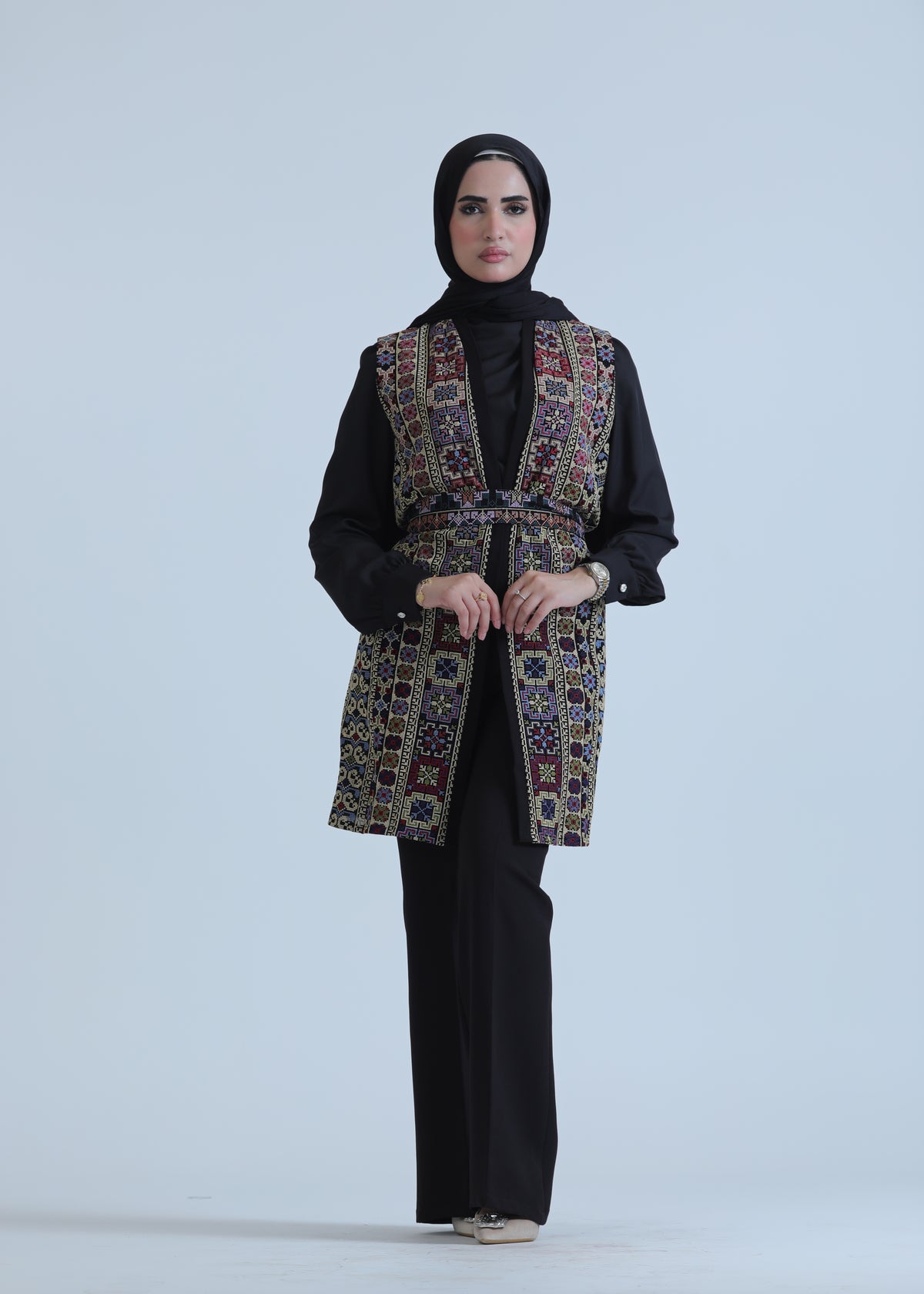 Embroidered Vest in Pink, Olive & Red