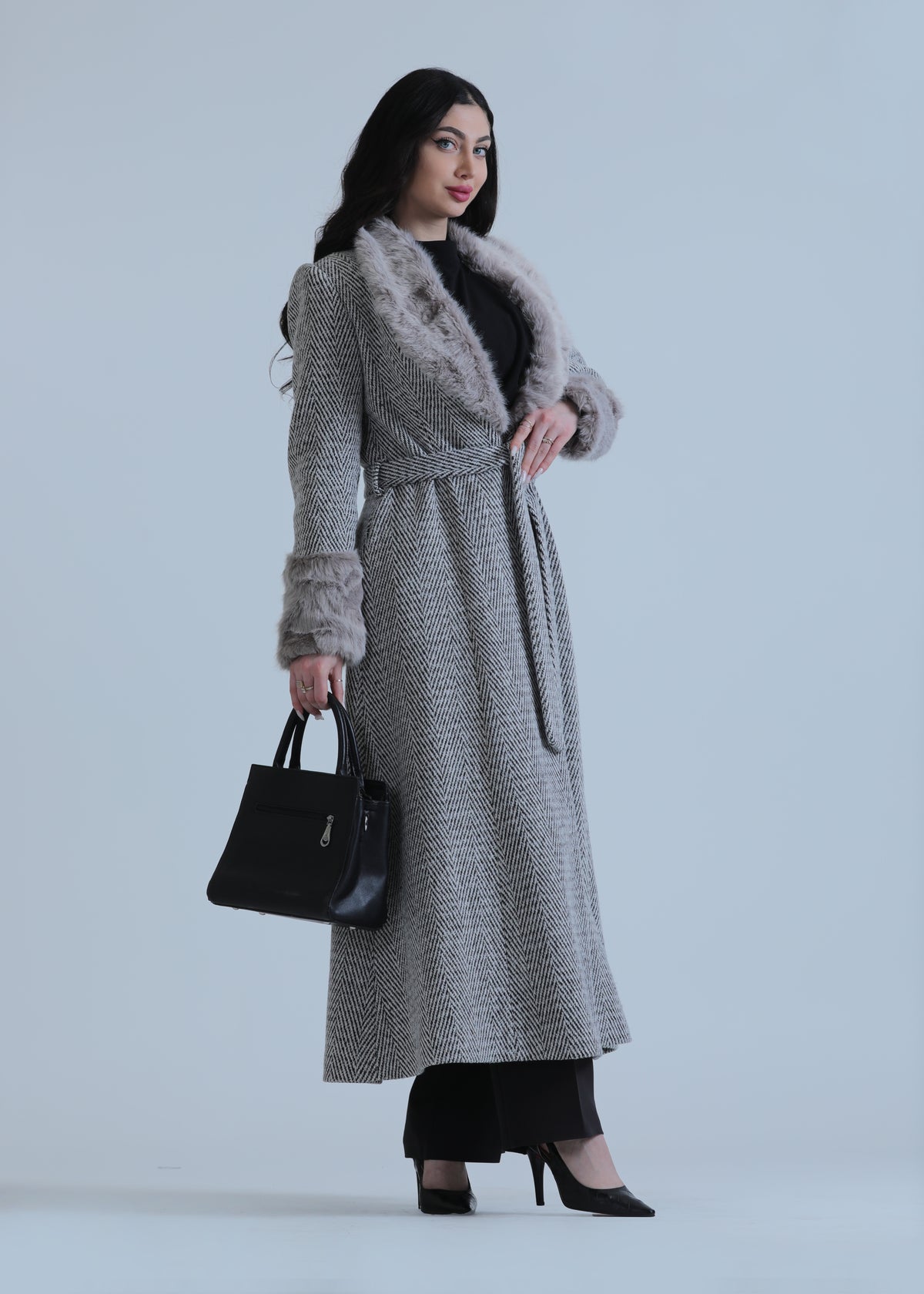 Mona Fur Jacket & Shirt Set - She Chocolate